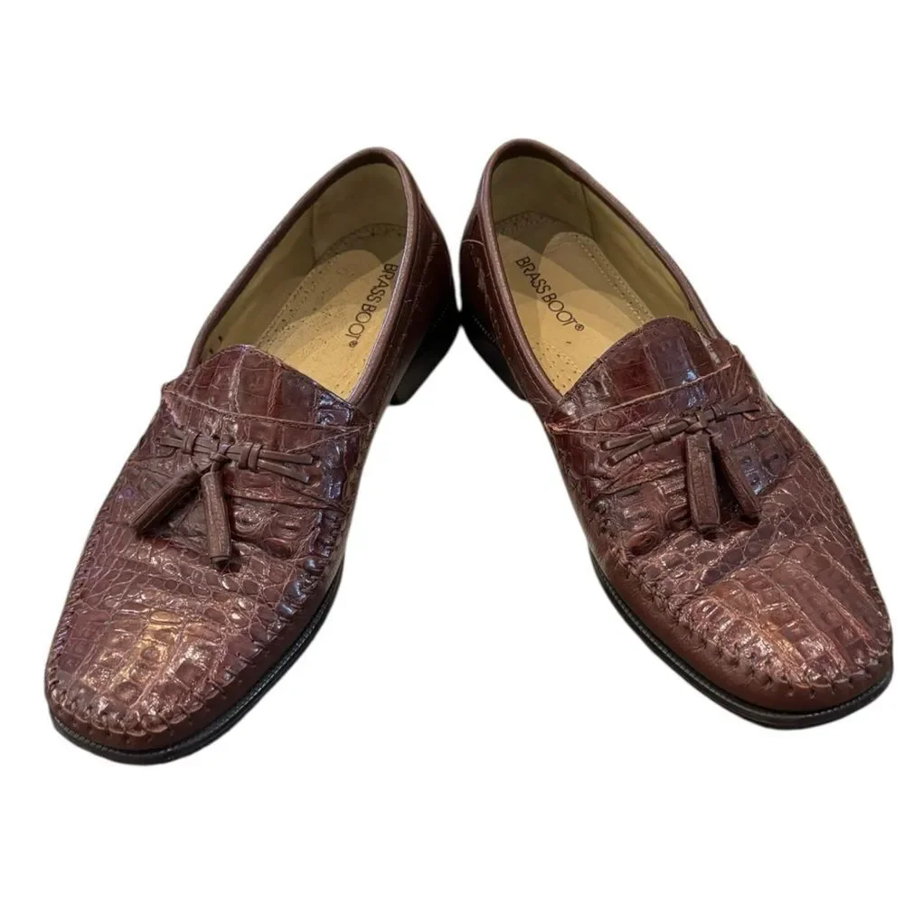 Brass Boot Men's Alligator Brown Slip-on Tassel Loafers 11.5